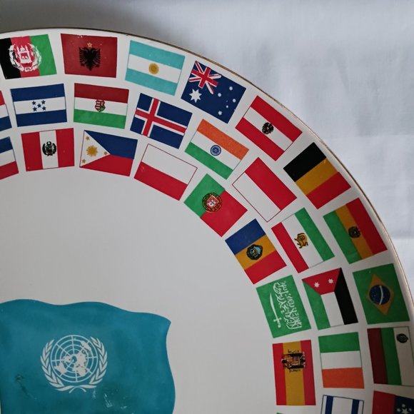 Vintage MCM Norsk Flint Egersund Norway United Nations Commemorative Plate Flags - Picture 7 of 9